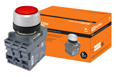 Кнопка с фиксацией MP2-21R(LED) в сборе d22мм/24В 1з+1р красная TDM Electric, SQ0747-0025