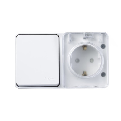 ATN540170 - ATLASDESIGN PROFI IP54 О/У БЛОК: РОЗЕТКА с заземл. со шт., 16А, ВЫКЛЮЧАТЕЛЬ 1-клав., 10АХ, БЕЛЫЙ, Systeme Electric