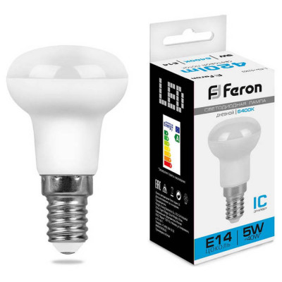 Лампа светодиодная, (5W) 230V E14 6400K R39, LB-439, Feron 25518