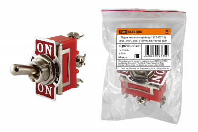 Переключатель-тумблер 1122 (П2Т-1) вкл.- откл.- вкл. 1 группа контактов TDM Electric, SQ0703-0028