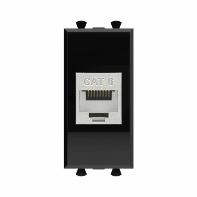 DKC Компьютерная розетка RJ-45 без шторки модульная, кат.6 экранированная, "Avanti", "Черный квадрат", 1 модуль