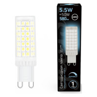 Лампа Gauss G9 AC185-265V 5,5W 550lm 4100K керамика диммируемая LED 1/10/200, 107309255-D