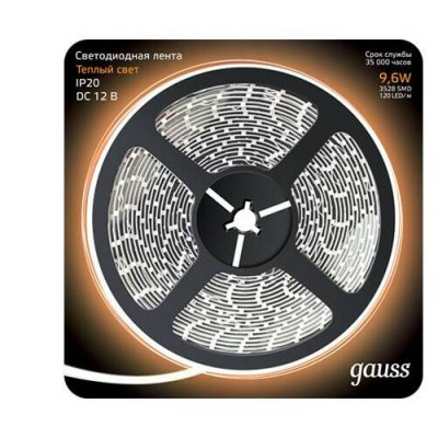 Лента Gauss LED 2835/120-SMD 9.6W 12V DC теплый белый (блистер 5м), 312000110