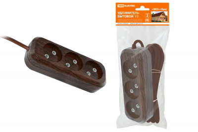 Удлинитель бытовой У3 3 гнезда, 3метра,2П б/з, ПВС 2х0,75мм2 "Эко" (бук) 10А/250В TDM Electric, SQ1303-3201