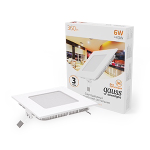 Gauss Светильник Slim квадрат 6W 360lm 3000K 180-265V IP20 монтаж ?105*105 120*120*22 LED, 940111106