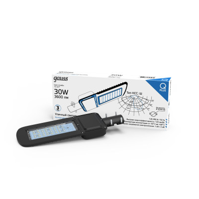 Светильник Уличный Gauss LED Qplus IP65 370*145*45 30W 3600lm 5000K 120-260V КСС "Ш" 1/6, 629535330