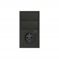 Simon 100 Черный матовый Кит 2 поста, фронт. Накладка вертикальная на 1 розетку Schuko с з/у USB SC + 2 клавиши выключателей, 10020218-238