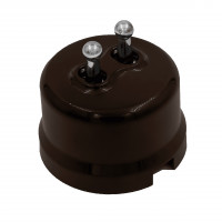 Bironi Кнопка (двухтумблерная), пластик, цвет Коричневый, Серебро, B1-232-22-S-PB