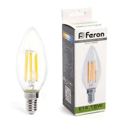 Лампа светодиодная, (15W) 230V E14 4000K прозрачная, LB-717, Feron 38258