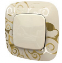 Legrand Выключатель 1-клавишный, вставка - слоновая кость, рамка - нарцисс золото, серия Valena Allure