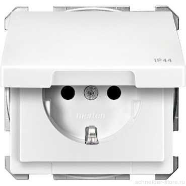 SD Розетка со шторк. и крышкой 2К+З 16А 250В~ IP44, полярно-бел.