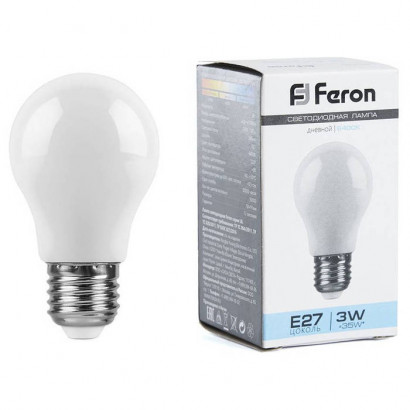 Лампа светодиодная,  (3W) 230V E27 6400K A50, LB-375, Feron 25920