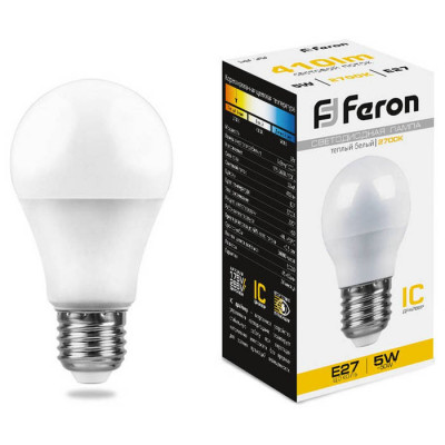 Лампа светодиодная, (5W) 230V E27 2700K G45, LB-38, Feron 25404