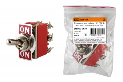 Переключатель-тумблер 1321 (ТП2-2) вкл.- вкл. 2 группы контактов TDM Electric, SQ0703-0030