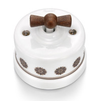 Fontini Выключатель 1-клавишный, цвет белый фарфор с красным узором, ручка - старое дерево,  Fontini, серия Garby