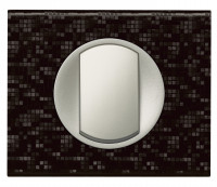 Legrand Выключатель 1-клавишный, вставка - титан,  материалы - Кожа Блэк Пиксель, серия Celiane