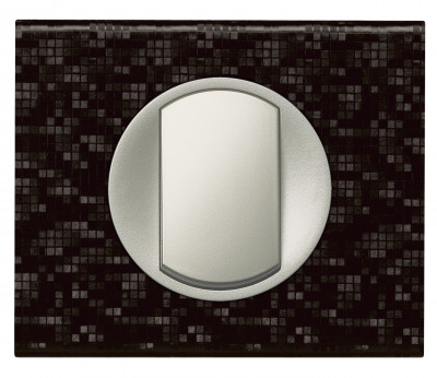 Legrand Выключатель 1-клавишный, вставка - титан,  материалы - Кожа Блэк Пиксель, серия Celiane