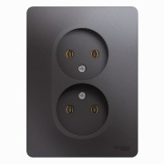 GSL001320 - GLOSSA РОЗЕТКА двойная без заземления, 16А, в сборе, ГРАФИТ, Systeme Electric