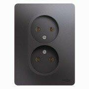 GSL001320 - GLOSSA РОЗЕТКА двойная без заземления, 16А, в сборе, ГРАФИТ, Systeme Electric