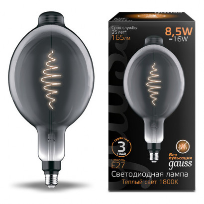 Лампа Gauss Filament BT180 8.5W 165lm 1800К Е27 gray flexible LED 1/2, 152802005