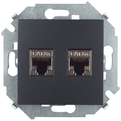 Simon Розетка компьютерная двойная 2хRJ45 кат.6A (АМР, FTP), графит, 1591564-038