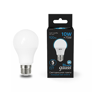 Gauss Лампа A60 10W 920lm 6500K E27 LED 1/10/50, 102502310