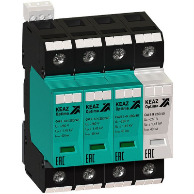 Ограничитель импульсных перенапряжений (УЗИП) OptiDin OM-II-3+N-280/40/R, КЕАЗ, 114313