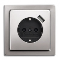 ABB Розетка 2к+з, с USB зарядным уcустройством, серия Pure сталь