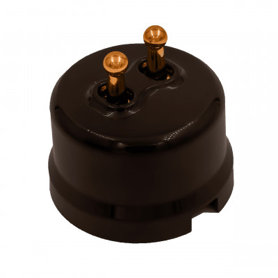 Bironi Кнопка (двухтумблерная), пластик, цвет Коричневый, Медь, B1-232-22-C-PB