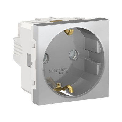 NU303730 - SE UNICA MODULAR РОЗЕТКА с заземл., со шторк., винт. зажим, 16А, 250В, 2 мод АЛЮМИНИЙ, Schneider Electric