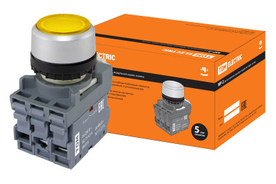Кнопка с фиксацией MP2-21Y(LED) в сборе d22мм/24В 1з+1р желтая TDM Electric, SQ0747-0027