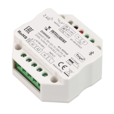 INTELLIGENT ARLIGHT Диммер SMART-0-10V-301-72-DIM-PD-IN (230V, 1x20mA, TUYA BLE, 2.4G) (IARL, IP20 Пластик, 5 лет), 037345