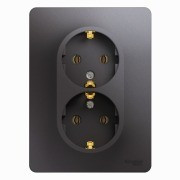 РОЗЕТКА двойная с заземлением,16А, 250В, в сборе,ГРАФИТ