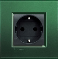 Розетка 2к+з, вставка - антрацит, серия Living Light, цвет рамки  зеленый шелк