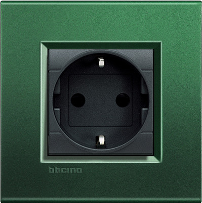 Розетка 2к+з, вставка - антрацит, серия Living Light, цвет рамки  зеленый шелк