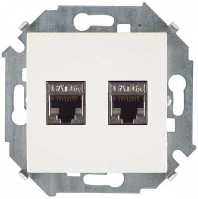 Simon Розетка компьютерная двойная 2хRJ45 кат.6A (АМР, FTP), слоновая кость, 1591564-031