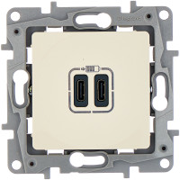 Legrand Зарядное устройство USB тип С / тип С - Legrand Etika - 3000мА 15Вт - слоновая кость, 672335