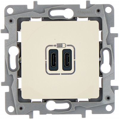 Legrand Зарядное устройство USB тип С / тип С - Legrand Etika - 3000мА 15Вт - слоновая кость, 672335