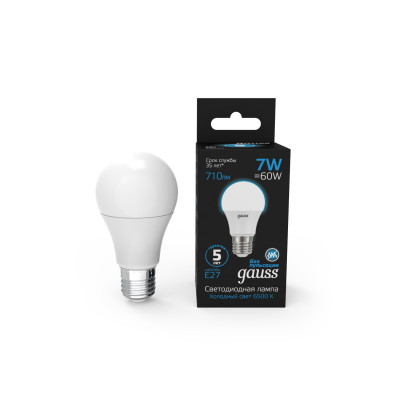 Лампа Gauss A60 7W 710lm 6500K E27 LED 1/10/50, 102502307