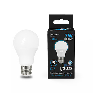 Gauss Лампа A60 7W 710lm 6500K E27 LED 1/10/50, 102502307