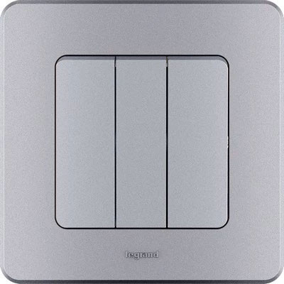 Legrand Inspiria Выключатель 3-х клавишный, цвет алюминий