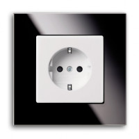 ABB Розетка 2к+з, Вставка - белый, Рамка - черное стекло, серия Carat