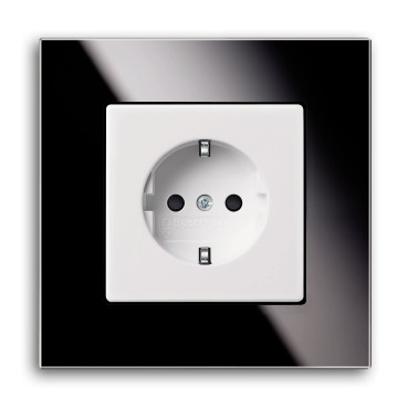 ABB Розетка 2к+з, Вставка - белый, Рамка - черное стекло, серия Carat