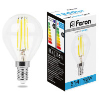 Лампа светодиодная, (15W) 230V E14 6400K прозрачная, LB-515, Feron 38251