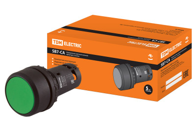 Кнопка с фиксацией SB7-CAL35 d22мм 1з+1р зеленая TDM Electric, SQ0746-0014