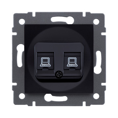 Розетка двойная Ethernet RJ45 Cat.6, черный Kollinger REA-019BK для Aspekt, Eleganz, Reflex