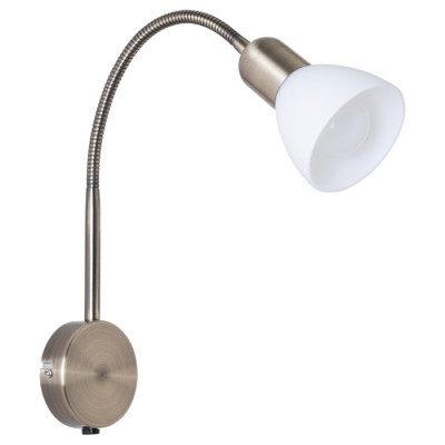 Arte Lamp FALENA, Бра, цвет арматуры - АНТИЧНАЯ БРОНЗА, цвет плафона/декора - БЕЛЫЙ, 1х40W E14, A3116AP-1AB