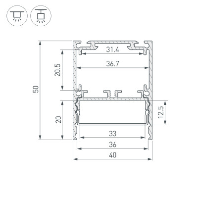 Профиль SL-LINE-4050-3L-2000 ANOD (Arlight, Алюминий), 044666