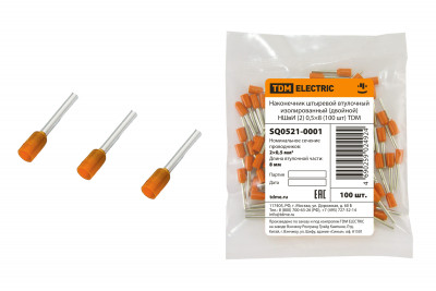 Наконечник штыревой втулочный изолированный (двойной) НШвИ (2) 0,5?8 (100 шт) TDM Electric, SQ0521-0001