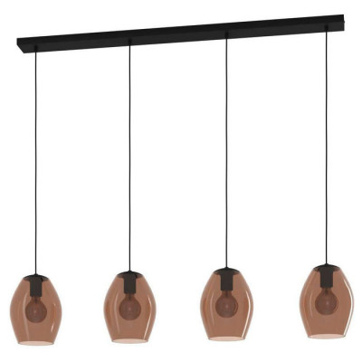 390162 Люстра ESTANYS 1, 4X40W (E27), сталь, черный  / стекло, коричневый, прозрачный